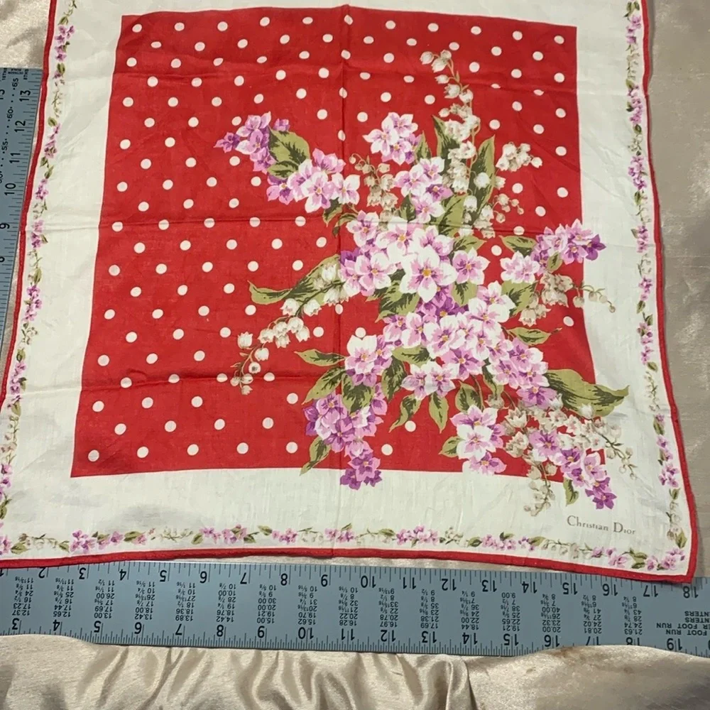 Christian Dior Red Floral Scarf 18x18